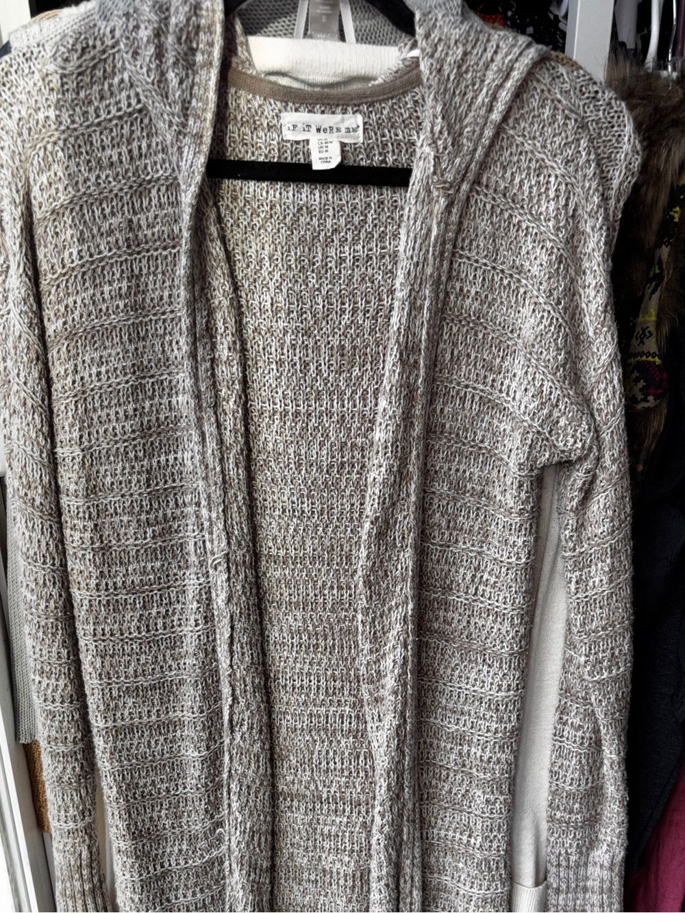 if it were me Sz.Med. Open-Front Longline Hooded Cardigan duster- Light tan